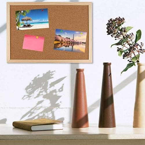 Cork Board Bulletin Board - 15.7 X 12 Inches Vision Board Wood Frame Corkboard Message Board Wall Mounted Pin Board for School, Home & Office (with Pins, Eye Bolts, Gaskets, Screws) thumbnail 2