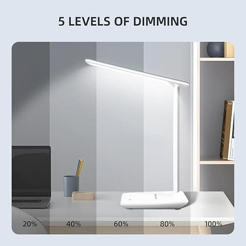 Carehabi LED Desk Lamp, Dimmable Table Lamp, LED Table Lamp with 5 Colours and 5 Brightness Levels, Reading Light with USB Charging Port, Touch Control for Children, Bedroom, Reading, Offices thumbnail 5