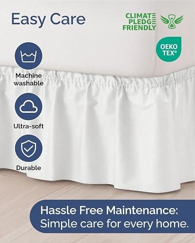 Wrap Around Dust Ruffle Bed Skirt, Full Size Beds - 24 Inch Drop, White | Easy Fit Elastic Strap, Adjustable Pleated Bedskirt w/Brushed Fabric, Wrinkle & Fade Free, for Women, Men, Kids & Teens thumbnail 6