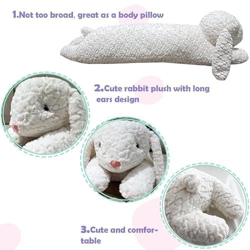 Hofun4U Rabbit Plush Pillow, Rabbit Stuffed Animal, Rabbit Plush Long Body Pillow Gift for Kids Adults (White,47 inch) thumbnail 5