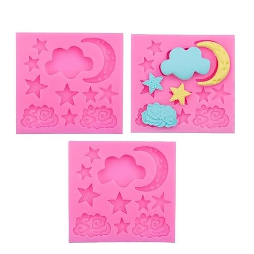 3Pcs Pink Moon and Star Molds Silicone, Cloud Fondant Mold Moon Star Cloud Chocolate Molds for Chocolate Candy Baking Sugar Cakes Decorating Candy Making Supplies - Image 1
