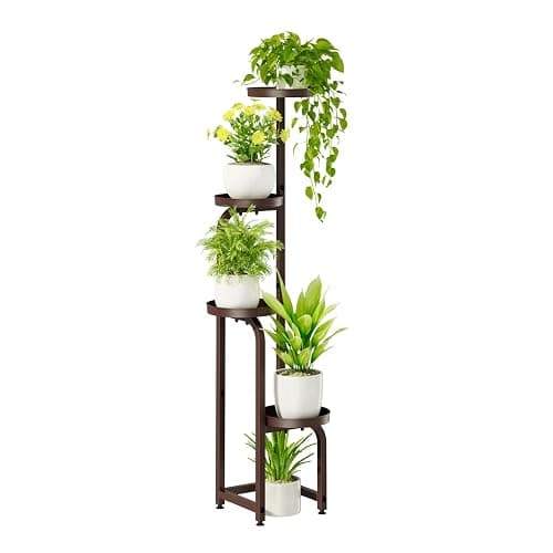 Bamworld Corner Plant Stand Indoor Outdoor, Tall Metal Flower Pot Stands for Multiple Plants, 4 Tier Brown Heavy Duty Plant Shelf for Patio Garden Balcony Living Room Bedroom(Patent Design) - Image 1