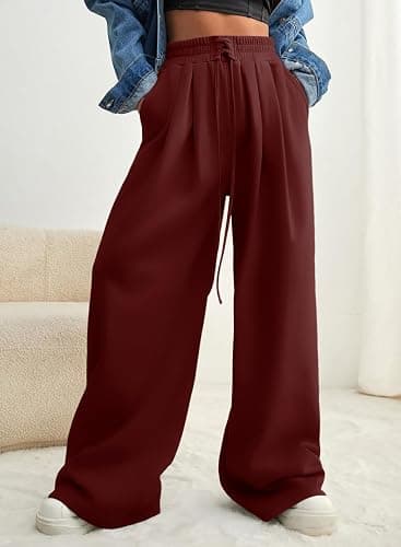 Aleumdr Wide Leg Sweatpants for Women 2025 Trendy Fashion High Waisted Drawstring Loose Long Pants with Pockets thumbnail 2