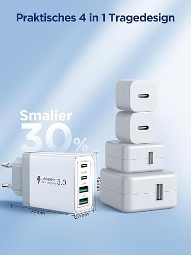 Aioneus USB C Ladegerät, 4 Ports Mehrfach Ladegerät mit USB-C und USB-A, 40W Schnellladegerät PD 3.0 Power Adapter USBNetzteil für iPhone 16 15 14 Pro Max 13 12 11 SE 2020 XS XR 8 7, Samsung, Handys thumbnail 5