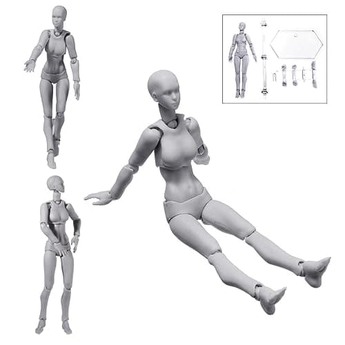 Haniforever Artists Manikin Art Mannequin Figures Supplies Drawing Tools,Small Drawing Figure Model for Sketching,Painting,Artist Male+Female Set(Grey) thumbnail 5
