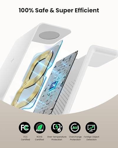 Wireless Charging Stand, GEEKERA 3 in 1 Wireless Charger Dock Station for iPhone 17 16 15 14 13 12 11 Pro Max Plus/X/8 Series, Apple Watch Ultra 11/10/9/SE/8/7/6/5/4/3/2, AirPods Pro/3/2 thumbnail 5