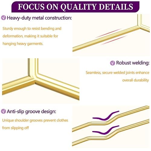 40Pack Gold Hangers + 5 Clothes Pins, Premium Glossy Gold Strong Metal Hangers, Upgraded Thickened Reinforced 50lbs Weight Capacity, Suitable for Heavy Coats, Jackets, Shirts, Dresses thumbnail 4