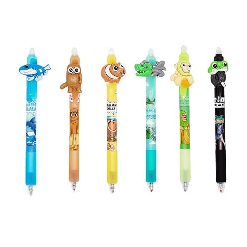 6PCS Italian Brainrot Erasable Pens, Cute Animal Ball Point Pens 0.5mm Blue Party Favors for Kids, Back to School Supplies Fun Stationary Pen Gifts for Birthday - Image 1