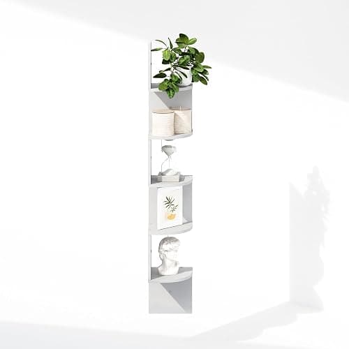 Furinno Rossi 5-Tier Floating Corner Shelf for Wall, Corner Zigzag Shelf Wall Mounted, Radial Wall Mount Shelves, for Home Office, Living Room, Bedroom, Bathroom, White thumbnail 4