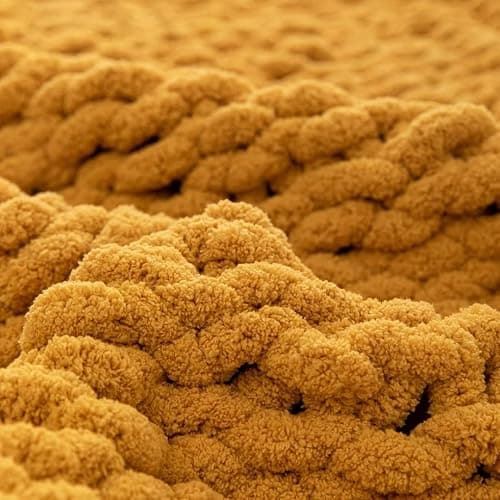 Chunky Knit Blanket Throw 40"*60", Hand Knitted Warm Chenille Throw Blanket, Home Decor Soft Thick Yarn Cable Knit Blanket,Soft Breathable Fleece Banket Christmas for Couch Bed Sofa Best Gift (Yellow) thumbnail 7