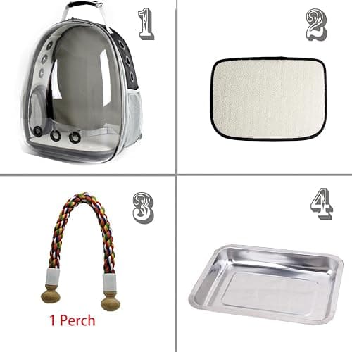 Clear Bird Travel Carrier Backpack, Space Capsule Astronaut Transparent Bubble Window Bird Carry Cage Backpack with Stainless Steel Tray and Standing Perch thumbnail 4