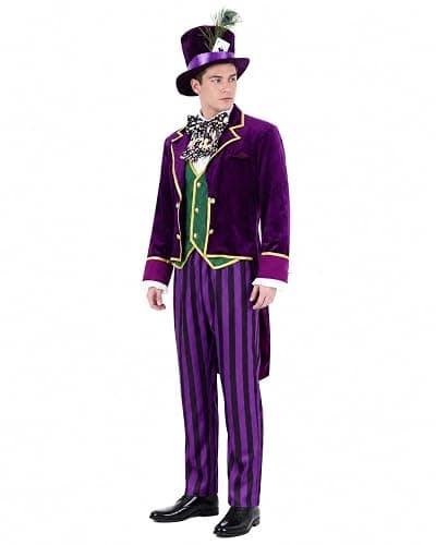 Tvnxdgl The Hatter Costume Men Mad Tea Party Master Outfits Adult Story Book Character Tuxedo Pants Dicky Collar Top Hat Set thumbnail 2