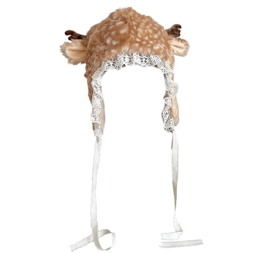 MOAIYU Cartoon Head Wrap Furry Deer Soft Thicken Leg Warmer for Women Outdoor Wear Lace Brim Holiday Party Photo Props thumbnail 4