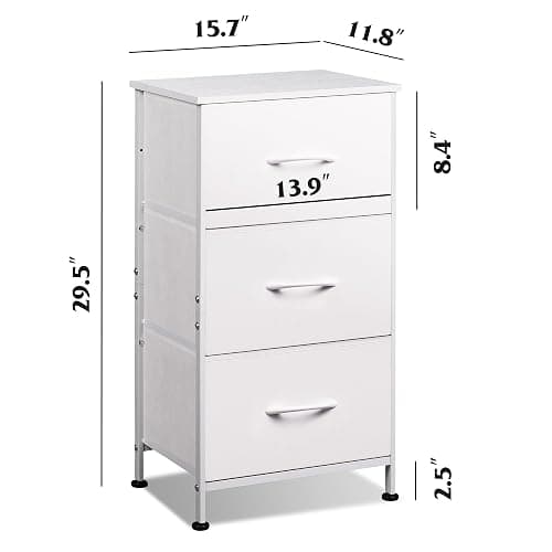 WLIVE Nightstand with 3 Drawers, Fabric Dresser, Organizer Unit, Storage Dresser for Bedroom, Hallway, Entryway, Closets, Sturdy Steel Frame, Wood Top, Easy Pull Handle, White thumbnail 3