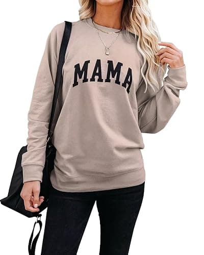 LEEDYA Women Long Sleeve Mama Sweatshirts Round Neck Pullover Loose Lightweight Blouse Tops - Image 1
