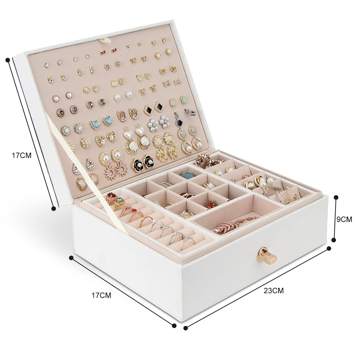 YONZONE Jewellery Box Organiser for Necklace Earrings Bracelets Rings, Large PU Leather Jewelry Storage Case with 3 Stackable Layer, Jewellery Boxes Holder for Women Girls, Faux Leather thumbnail 4