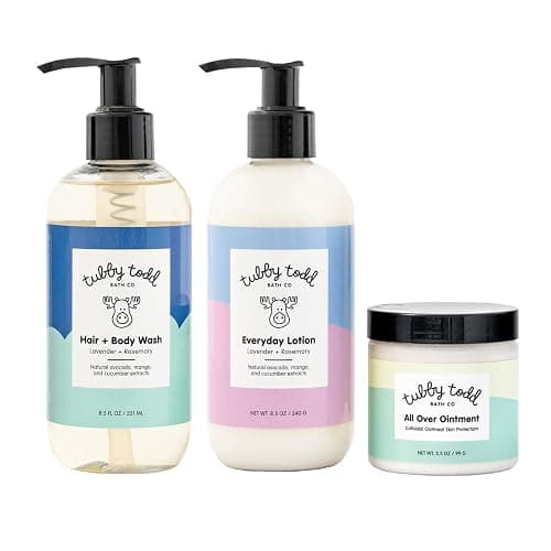 TUBBY TODD 3-Step Baby Bath & Skincare Routine - The Regulars Bundle - 8.5oz Baby Shampoo and Body Wash, 8.5oz Everyday Lotion & 3.5oz All Over Ointment - Lavender Rosemary - Image 1
