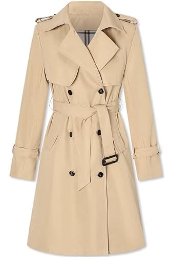 Betusline Women's Long Double-Breasted Trench Coat with Belt - Image 1