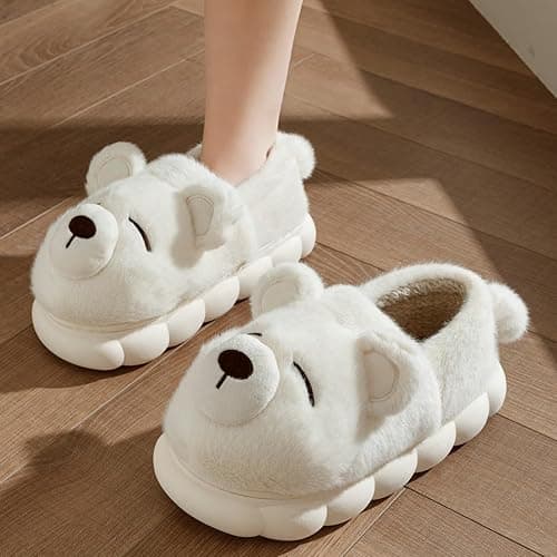 LMENGC plush bear slippers, memory foam sole, anti-skid, heat insulation, quilted design, neutral adult home indoor shoes thumbnail 5