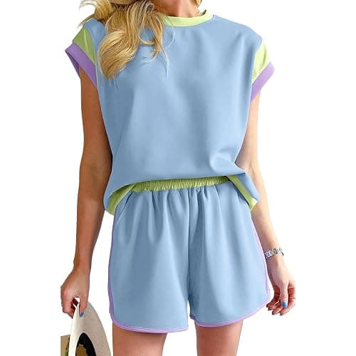 Chvity Two Piece Sets for Women Summer Casual Tops Short Sleeve Matching Shorts Airport Outfits for Women 2025 - Image 1