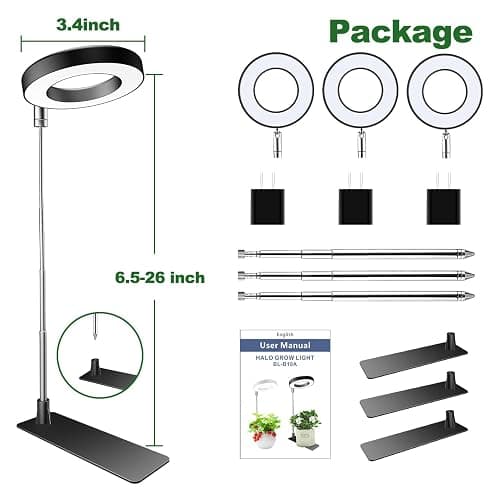Aokrean Plant Grow Light, 48 LEDs Full Spectrum Grow Lights for Indoor Plants, Height Adjustable Small Halo Grow Light with Base, 3 Optional Spectrums, Auto Timer 3/9/12Hrs, 10 Brightness, 3 Pack thumbnail 6