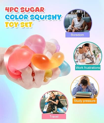 4Pcs Large Ice Cube Squishy and Diamond Stress Balls Toys Set for Kids Adults, Square Slow Rise Sugar Sensory Fidget Toy for Autism ADHD Boys Girls Classroom Office and Trip Stress Relief Squeeze Cube thumbnail 3
