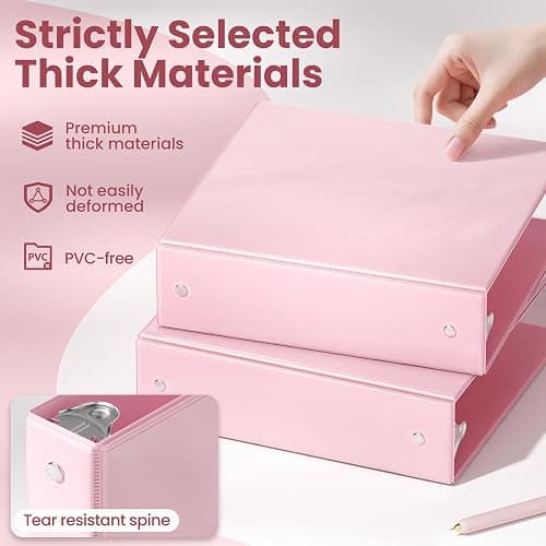 SUNEE 3 Ring Binder 2 Inch 1 Pack, Clear View Three Ring PVC-Free (Fit 8.5x11 Inches) for School or Office Supplies, Pink thumbnail 5
