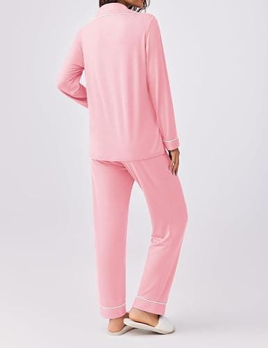 Ekouaer Womens Pajamas Set 2 Piece Button Down Pjs Soft Long Sleeve Top and Pants Sleepwear Set Lounge Sets thumbnail 4
