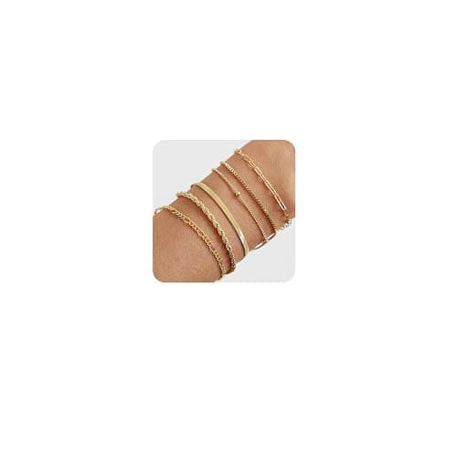 MKLUUO Gold Bracelets for Women, Dainty Adjustable 14K Gold Plated Herringbone Link Bracelet Set Trendy Stack Beaded Paperclip Chain Gold Bracelet Valentine Mothers Day Jewelry Gifts - Image 1