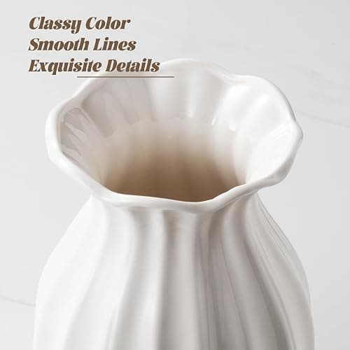 White Ceramic Vase, 7.8 Inch Flower Vase Home Decor Modern Decorative Vases | Unique Minimalism Vases for Pampas Grass Farmhouse Bedroom Living Room Cabinet Table Centerpieces Wedding Decorations thumbnail 6