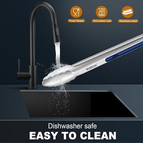 Tongs For Cooking - Heat Resistant 600 Degrees Stainless Steel Kitchen Tong, Heavy Duty Metal Locking Tongs - For Food,Salad, grilling, BBQ 7",9" & 12 inch, set of 3 Dishwasher Safe Blue thumbnail 7