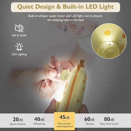 Elektrische Nagelfeile Baby Nagelpflegeset Elektrisch Nagelpflege Nail Trimmer Nagelschere Nageltrimmer Nail File Maniküre & Pediküre Set für Neugeborene Baby mit Licht, Gelb thumbnail 4
