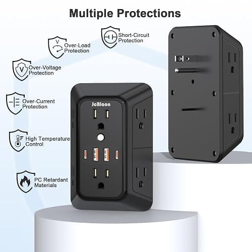 2 Pack Multi Plug Wall Outlet Extender Surge Protector 6 AC Outlet Splitter with 4 USB Ports(2 USB C) Wall Charger 1050J Power Strip 125V/15A, 1875W for Home, Office, Travel Dorm Room Essentials thumbnail 5