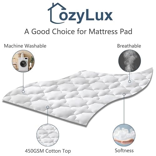 CozyLux Twin XL Mattress Pad, 450GSM Quilted Cooling Cotton Top, Extra Deep Pocket 8-21", Oeko-TEX Certified, Plush Soft & Breathable Bed Pad, Back to School College Dorm Essential (39"x80", White) thumbnail 4
