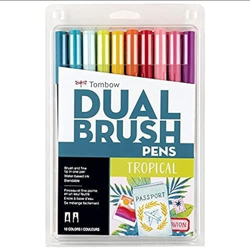 Tombow 56189 Dual Brush Pen Art Markers, Tropical, 10-Pack. Blendable, Brush and Fine Tip Markers - Image 1