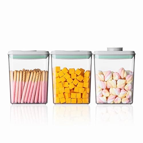 Ankou Pop Airtight Food Storage Containers with Lids- 3 Pcs Stackable One Button Opening Food Containers, Kitchen Pantry Storage Containers for Snacks Candy Salt Herbs Spices BPA-Free (1.2 QT * 3) - Image 1