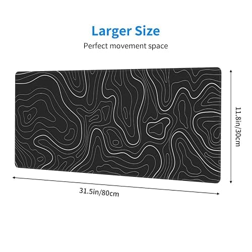 Topographic Contour Extended Big Mouse Pad Large,Gaming Mouse Pad Desk Pad,31.5x11.8 Inch Long Computer Keyboard Mouse Mat Mousepad with 3mm Non-Slip Base and Stitched Edge for Gaming and Office thumbnail 3