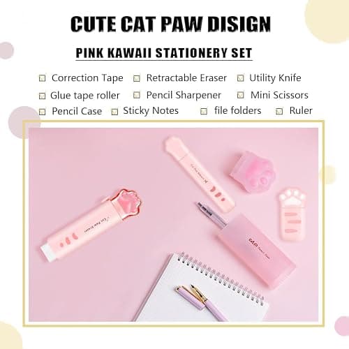 BITOSEE 9Pcs Cute School Supplies, Cute Stationery,Includs Pencil Sharpener,Eraser, Correction Tape,Sticky Notes, Ruler, Scissors,Utility Knife, for Cute Office Supplies thumbnail 2