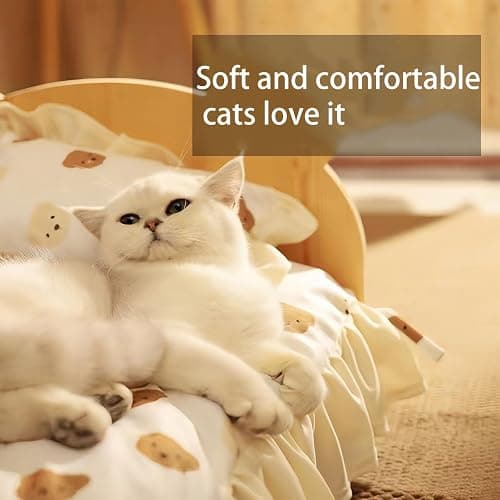 JUNTITE Cat Bed with Quilt - Wooden Indoor Pet Bed for Cats, Dogs, Rabbits, Kittens and Small Animals - 20.4 x 15.3 Inch thumbnail 6