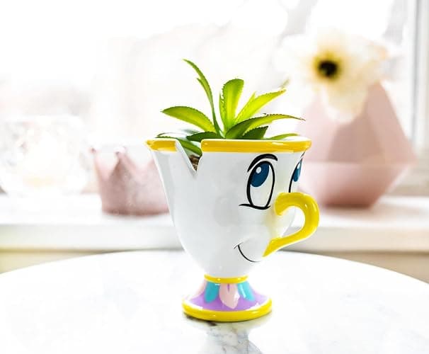 Silver Buffalo Disney Beauty and The Beast Chip 3-Inch Ceramic Mini Planter with Artificial Succulent | Small Flower Pot, Faux Indoor Plants for Desk Shelf, Home Decor Trinket Tray and Collectibles thumbnail 2