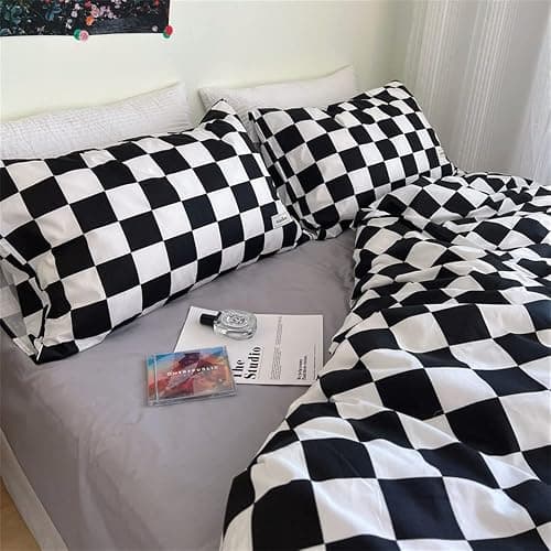 Wellboo Black White Plaid Comforter Sets Queen Women Men Black and White Checkerboard Grid Bedding Comforters Cotton Boys Girls Modern Checkered Geometric Quilts Luxury Abstract White Bedding thumbnail 3