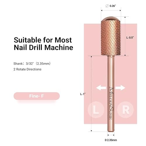 MelodySusie Safety Nail Drill Bits, 3/32'' Smooth Round Top Large Barrel Carbide Bits, Suitable for Manicure Pedicure Cuticle Gel Polishing, Beginners Bits, Rose Gold, Series Bit-S, Fine thumbnail 5