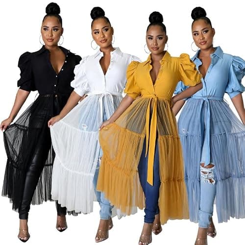 Ekaliy Women Sexy Short Sleeve Bodycon High Low Asymmetrical Ruffle Tunics Blouse Shirt Top Dress thumbnail 5