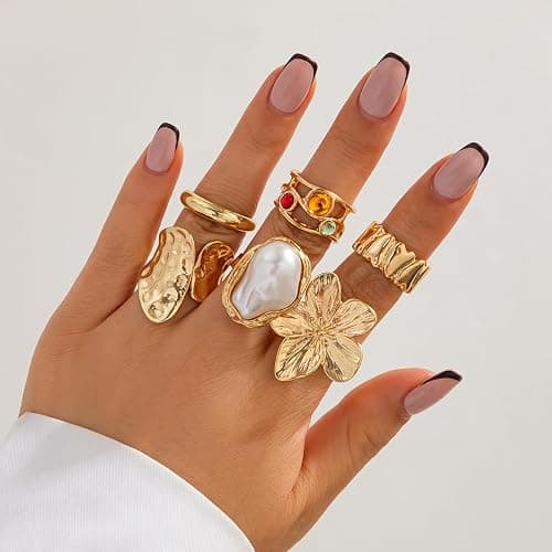 VRNGI Chunky Rings for Women Adjustable Thick Rings Set Trendy Statement Stackable Ring for Women Chunky Jewlery Irregular Dome Flower Finger Knkuckle Thumb Ring thumbnail 2