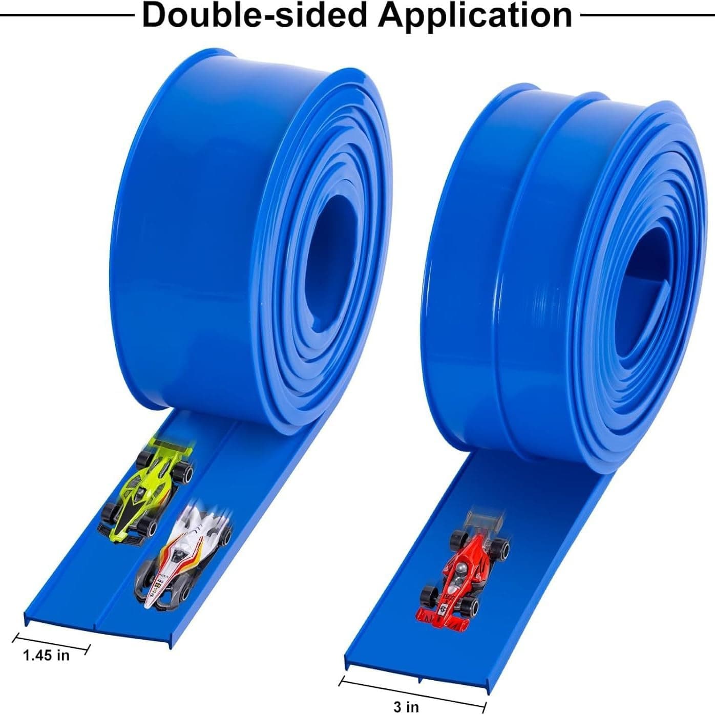 Flexible Race Car Track,16 Ft/5M Portable Dual Sided Racetrack with 4 Car & Suction Cups, Compatible with Hot Wheels & 1/64 Diecast Cars, Classic Long Rolls Up Race Track for Boys Girls (Blue) thumbnail 7