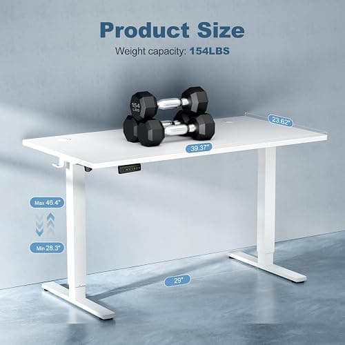 DUMOS 40 Inch Electric Standing Desk Height Adjustable, Sit to Stand Up Computer Workstations Work PC Table Home Office Study Writing Gaming Desks with Memory Presets for Walking Pad, Bedroom, White thumbnail 3