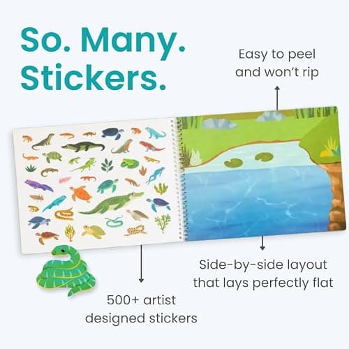 Reptiles 500+ Kids Sticker Book by Cupkin Toddler Airplane Travel Activity Coloring and Sticker Book, 12 Coloring Pages 12 Scenes for Children's of 2-8 Years, Easter Gifts for Kids thumbnail 3