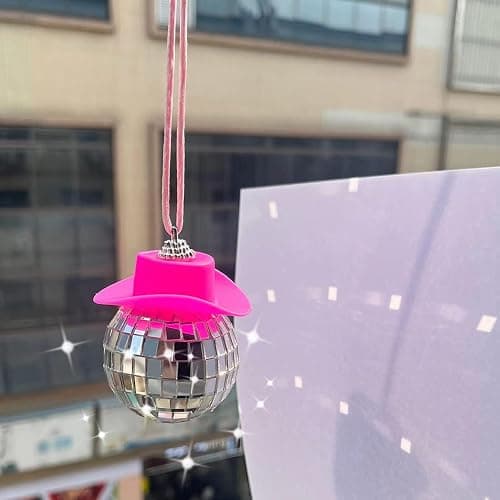 SPANSEE Pink Disco Ball Car Ornament, Mirror Ornament, Cowboy Hat Accessory, Cute Disco Ball Charm Accessories thumbnail 2
