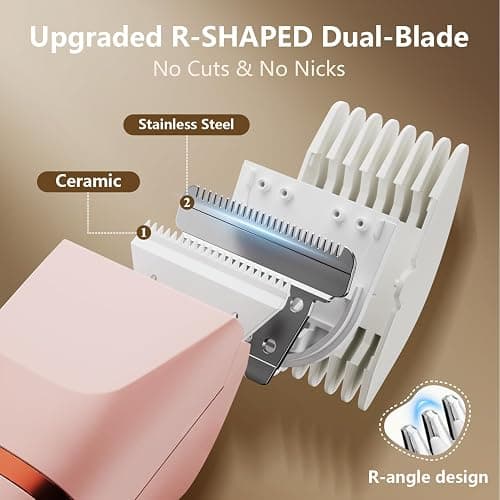 Hair Remover Razor Bikini Trimmer for Women, Painless Waterproof Electric Foil Shaver for Leg Body Armpit Facial, Cordless Ceramic Blade with USB Charging Dock, Travel Size Gifts for Her, Pink thumbnail 7