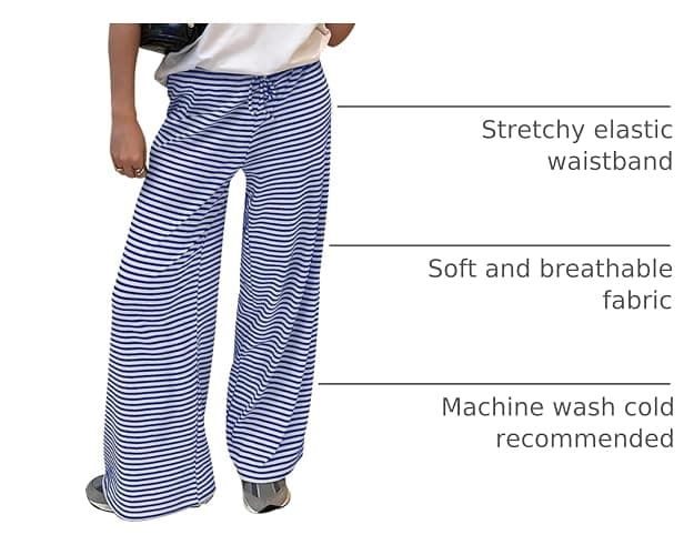 Trendy Queen Womens Striped Ribbed Wide Leg Pants Casual Drawstring Elastic Waist Baggy Sweatpants with Pockets thumbnail 3